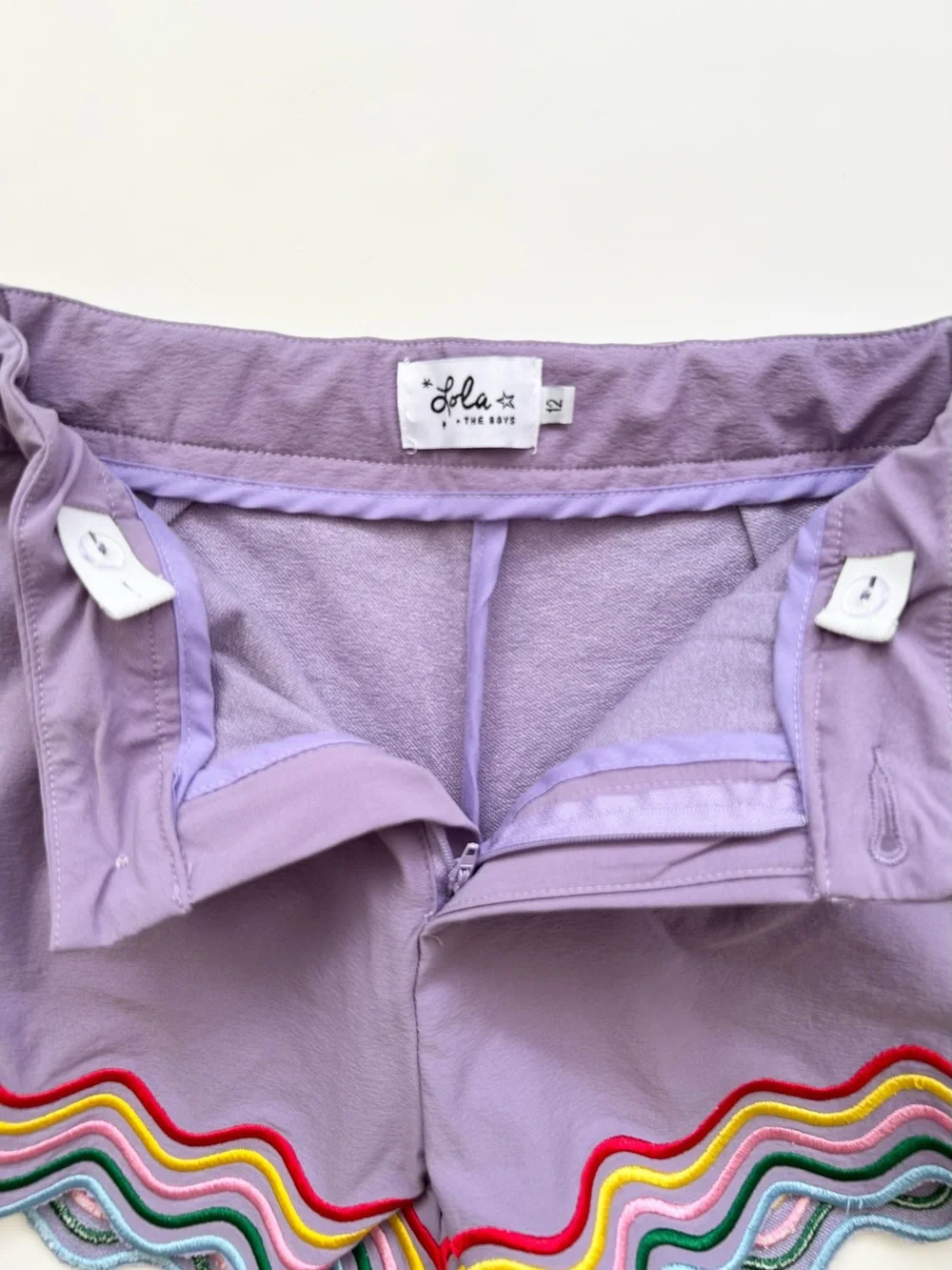 Lola and The Boys Rainbow Wave Short Set Purple With Multicolor Stitching Sz 12